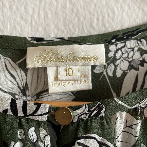 Shoshanna Green Floral Smocked Silk Dress Size 10 - Picture 4 of 12